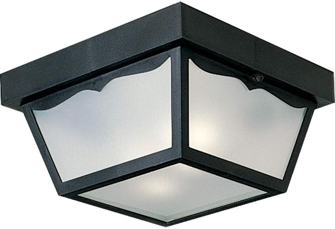 Progress Lighting 2-Light Indoor and Outdoor Flush Mount Ceiling Light, Interior and Exterior Ceiling-Mount Light Fixture for Porch Light, Patios, Garages, Hallways, 10-1/4'' by 5-1/2'', Black