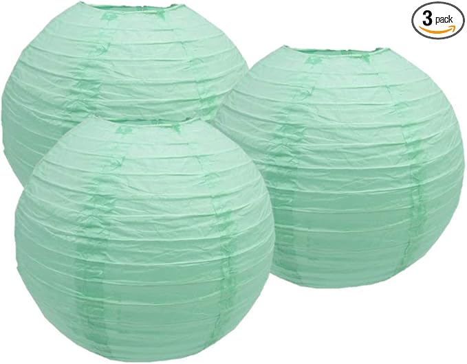 Pack of 3 Round Paper Lanterns Lamp Wedding Birthday Party Decoration (Mint Green, 8"/20CM)