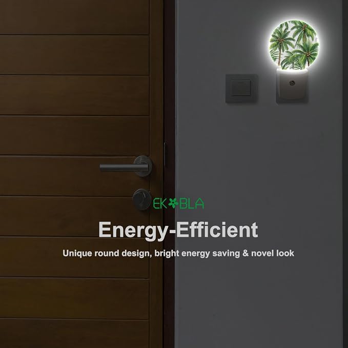 EKOBLA Palm Tree Night Light, Tropical Green Plant Night Lights Plug Into Wall with Dusk to Dawn Sensor for Bedroom and Living Room