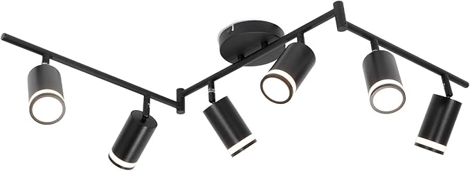 6-Light Track Lighting Fixtures Ceiling, GU10 Black Led Ceiling Spotlight, Modern Track Light Kit for Kitchen Bedroom Living Room