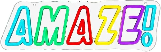 AMAZE! Neon Sign, Rainbow LED, Multi-Color, 16.5x5.4"IN | Classroom Neon Sign ,USB Powered, Gamer Room Decor, Sci-Fi Fan Decor, Wall Art