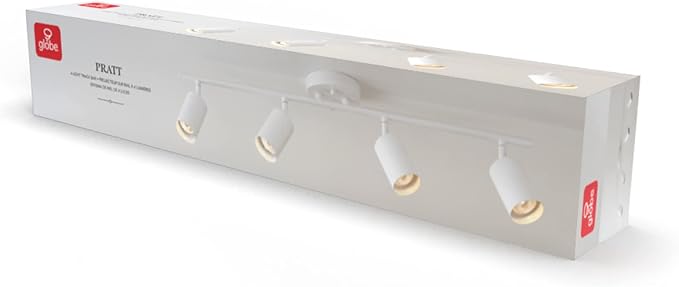 Globe Electric 57011 4-Light Track Lighting, Matte White Finish, Adjustable Cylindrical Heads, GU10 Base, Dimmable, Modern Low-Profile Design