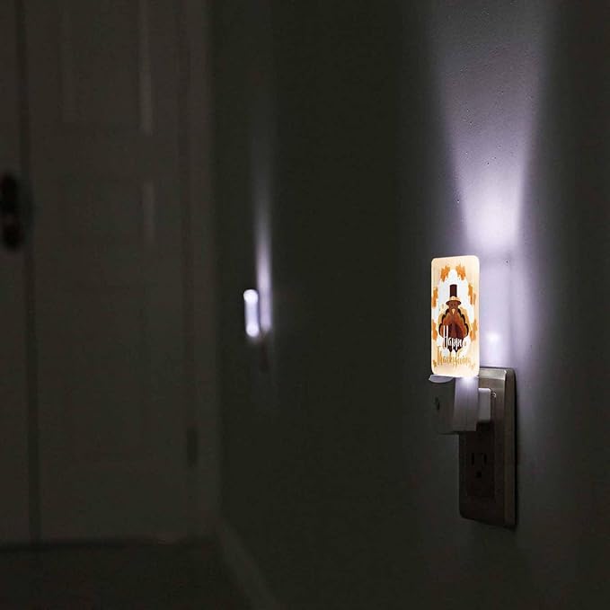 LED Night Light Plug into Wall with Dusk to Dawn Light Sensor White Energy Efficient Happy Thanksgiving Turkey Leaves Nightlight for Bedroom Bathroom Hallway Living Room Kitchen