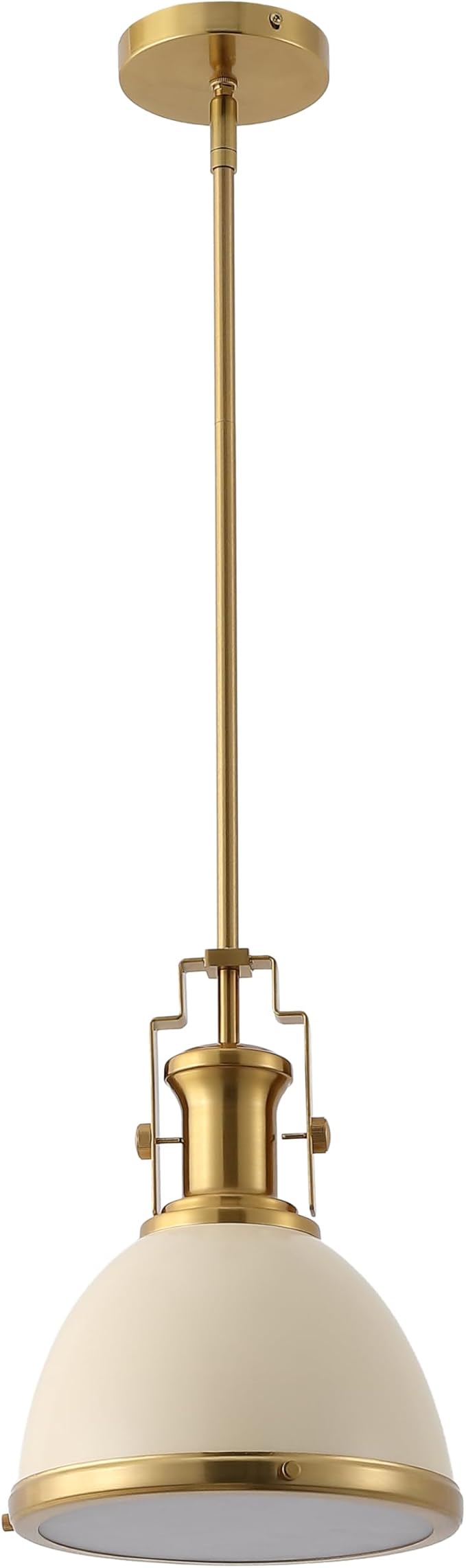 JONATHAN Y Homer Industrial Dome Pendant 10", Almond/Brass Gold | 1-Light, Farmhouse Style, Adjustable Hanging Height, Glass Diffuser, Sloped Ceiling Compatible, Metal, LED Bulb Included