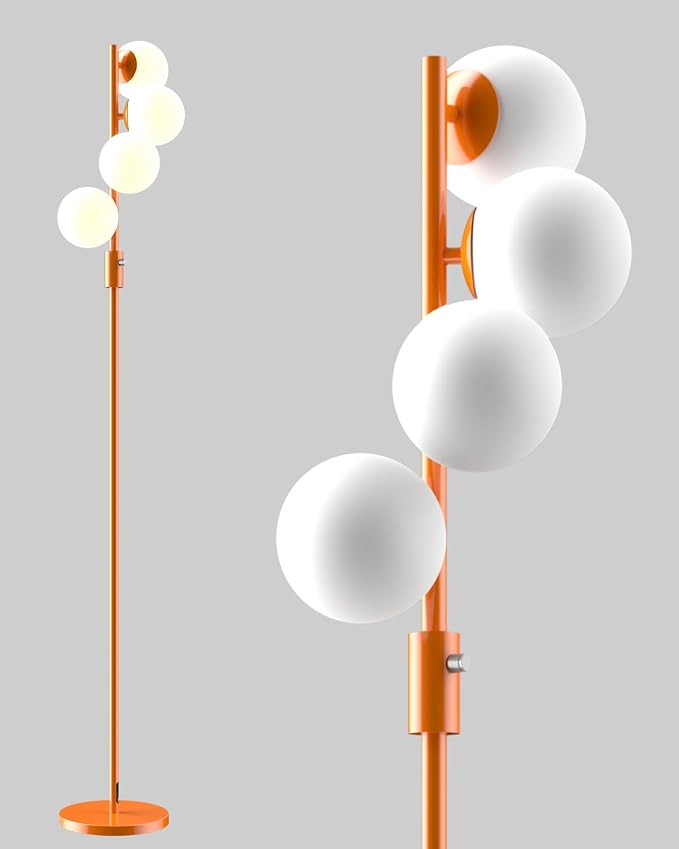 Lightdot 64IN Dimmable Globe Floor Lamp, Modern Orange Standing Lamps with 4PCS Warm White Bulbs Included,Mid Century Floor Lamp with 5Lbs Heavy Base for Living Room/Bedroom/Sofa Beside/Corner Decor