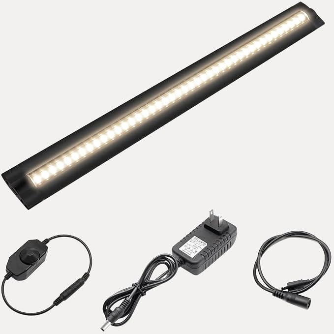 inShareplus 13inch LED Under Cabinet Lighting, Dimmable Light, Warm White 4500K, CRI90+, 450Lumens, DC 12V Ultra Thin Under Counter Kitchen Lights for Kitchen, Shelf, Cupboard, Black, 1 Pack