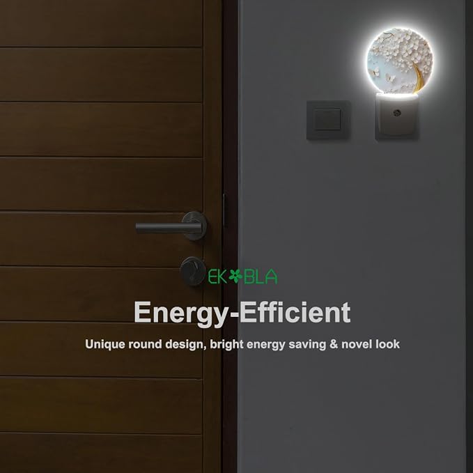 EKOBLA Butterfly and Cherry Blossom Night Light, Floral Night Lights Plug Into Wall with Dusk to Dawn Sensor for Bedroom, Bathroom and Corridor
