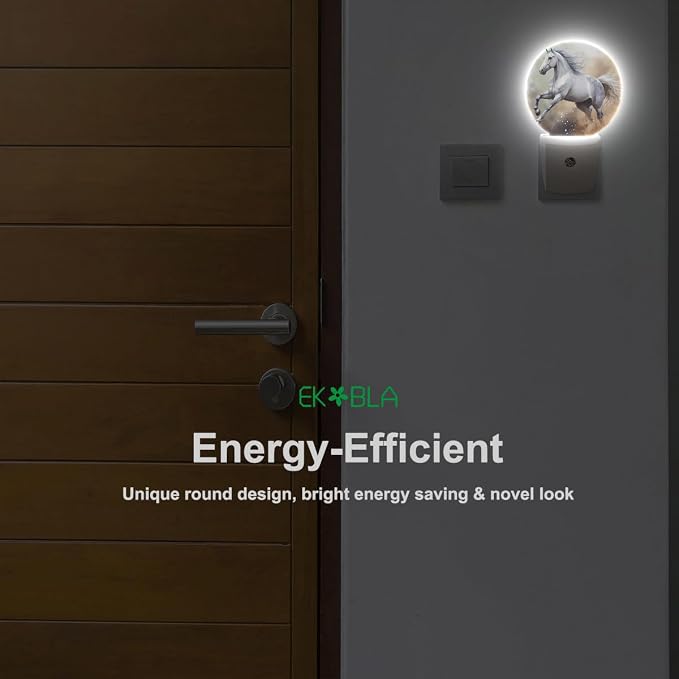 EKOBLA Running Horse Night Light, White Horse Night Lights Plug Into Wall with Dusk to Dawn Light Sensors, Warm Nightlights for Bedroom, Bathroom, Hallway, Kitchen