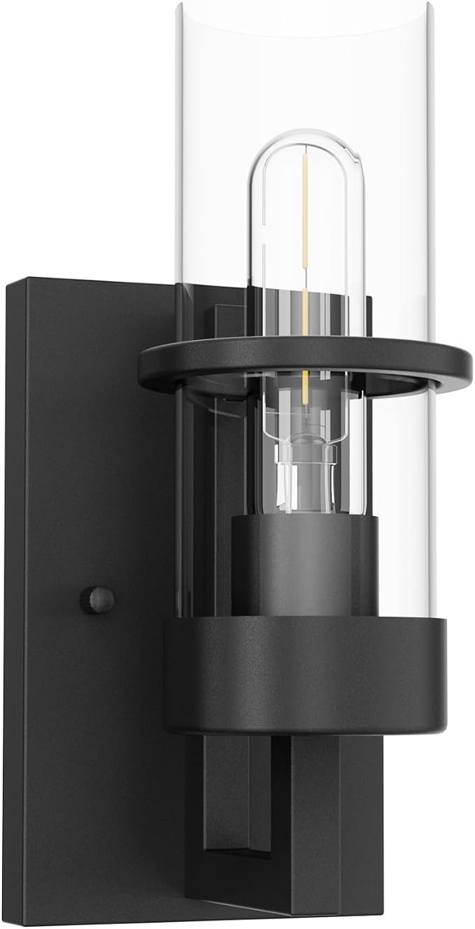 Tipace Black Wall Light Fixtures,Industrial Wall Sconces Clear Glass Wall Mount Sconce,Wall Lamp for Living Room Bedroom Hallway(Bulb not Include)