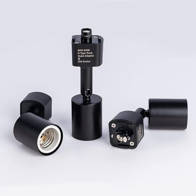 mirrea H Type Track Lighting Head to E26 Medium Screw Base Adapter Light Direction Adjustable Pack of 3 (Black)