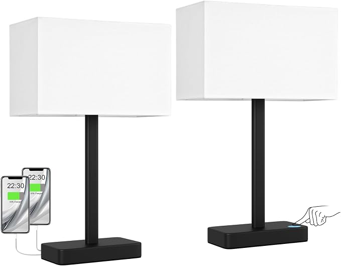 Hong-in Touch Lamps for Bedroom - 3-Way Dimmable Bedside Lamps Set of 2 with USB C+A, White Modern Table Lamp for Night Stands, Desk Lamp for Living Room Nightstand End Tables Bed Side