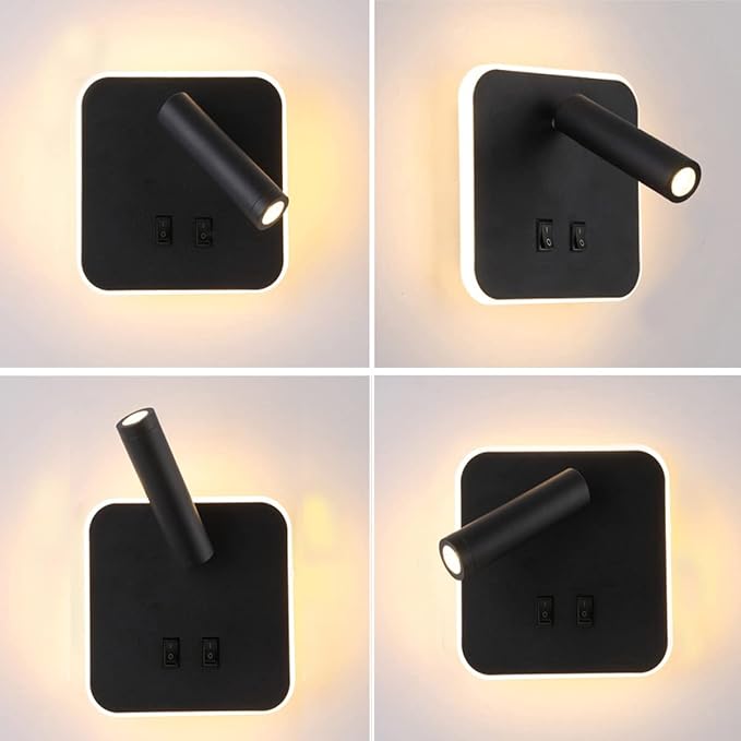 Wall Wash Light Black Bed LED with Interior Wall Adjustable Spotlight Reading lamp aluminio Wall lamp for Hallway Bedroom Stairs Hotels Indoor Bedside Lamp 3000K (3W + 10W)
