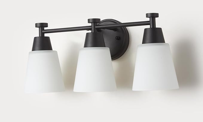 3 Light Bathroom Vanity Light, Modern Matte Black Stainless Steel Over Mirror Vanity Light Fixture with Frosted Glass, Wall Sconces Lighting for Bedroom Living Room