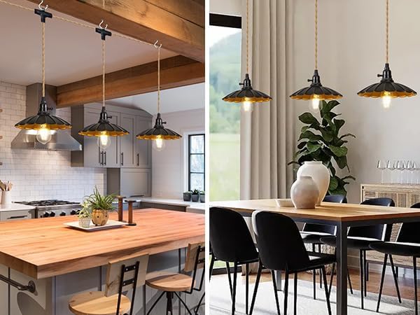 3-Light Plug in Pendant Light Fixtures Chandelier | Switch 22FT Industrial Ceiling Hanging Lamp Cord Farmhouse Cable DIY Including DIY Lotus lampshade