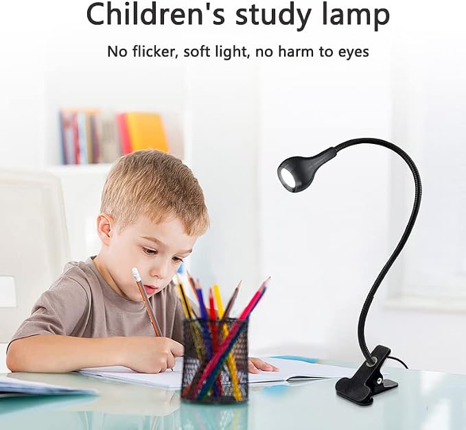 LED Desk Lamp Clip On Light,360°Flexible Gooseneck and Clamp Reading Light | Portable USB Powered Task Light with Clamp,Night Light Clip on for Desk, Bed Headboard and Computers Silver