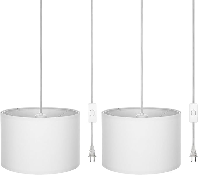 15FT Plug in Pendant Light with Switch,Hanging Lamp with Plug in Cord, Hanging Light Pendant Lamp with Remote Control,Pendant Light Fixture for Living Room Bedroom Farmhouse (White x2)