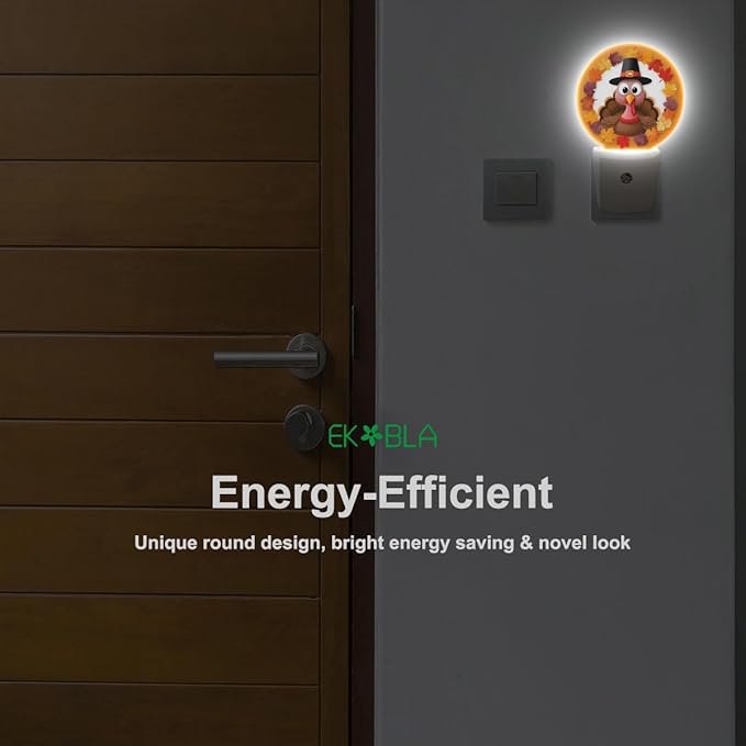 EKOBLA Autumn LED Plug-in Nightlights Turkey Maple Leaves Night Lights Plug into Wall Dusk to Dawn LED Lighting for Bedroom Bathroom Kitchen Corridor