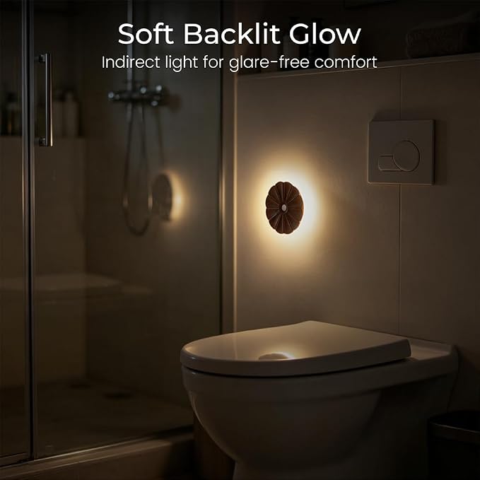 Motion Sensor Night Light Indoor, Rechargeable Wooden Flower Lamp | Black Walnut Carved Fflower Sensor Light, USB-C Rechargeable, Magnetic Mount, Warm Light for Bathroom, Hallway, Home Decor