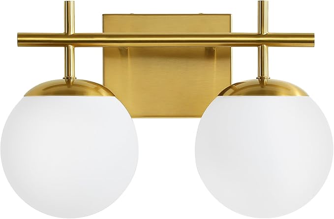 Gold Vanity Light, 2-Light Bathroom Lighting Fixtures Over Mirror Milky White Glass Globe Shades, Modern Vanity Lighting Fixtures Wall Sconce 14 Inch (Exclude E26 Bulb)