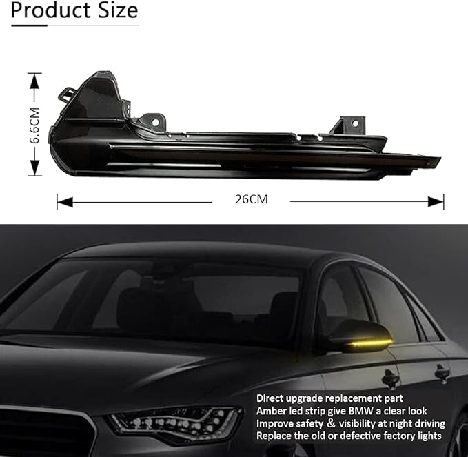 D-Lumina Sequential LED Turn Signal Side Mirror Lights Smoked Lens Compatible with 2013-2018 Audi A6 C7 4G S6, Dynamic Blinker Side Mirror Indicator Light Replace Factory Amber Reflector