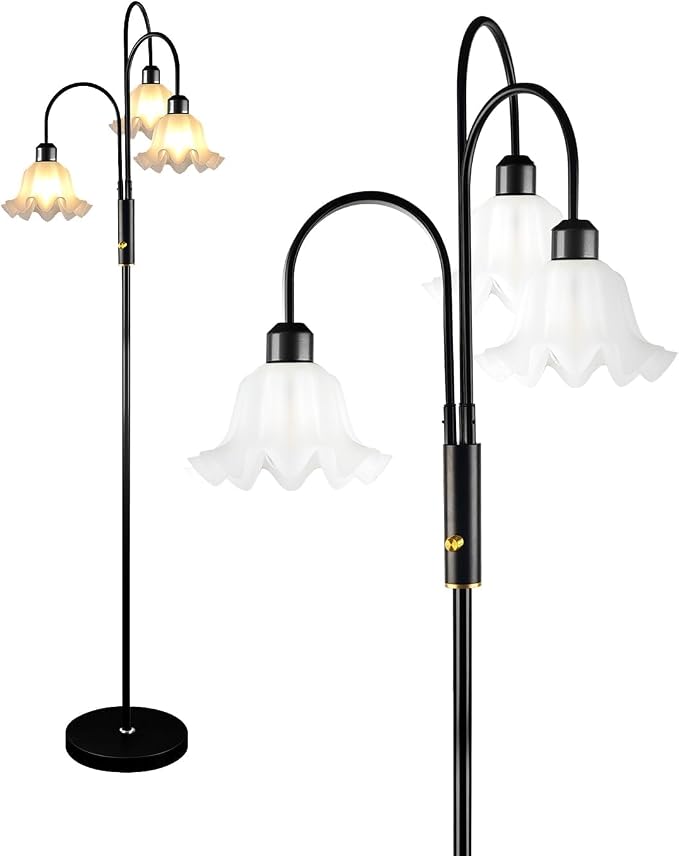 Lightdot 70IN Flower Floor Lamp for Living Room, 3 Light Dimmable Tree Floor Lamps with 3000K Bulb Included for Wedding/Party, Unique Floral Tall Lamp with 5Lbs Heavy Base for Bedroom/Sofa -Black