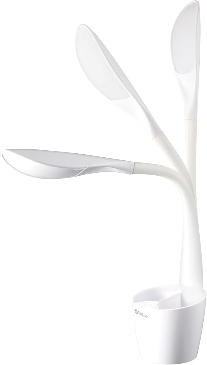 OttLite Organizer LED Desk Lamp with Flexible Neck and Storage, White | Natural Daylight LEDs | 4 Brightness Settings | Storage Compartments | Adjustable Flexible Neck