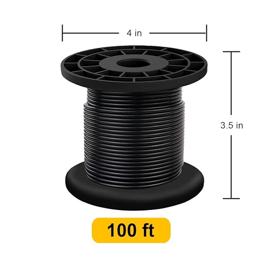 304 Stainless Steel Wire Rope Cable 3/32, Black Vinyl Coated - Outdoor Light Guide Wire for String Lights, Clotheslines - 1/16 Inch Overmolded to 3/32 Inch, 100ft
