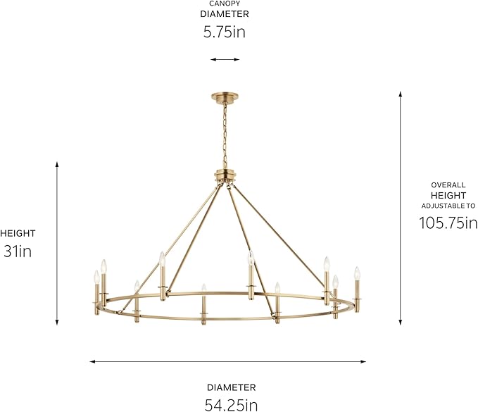 KICHLER Carrick 10-Light Chandelier, Updated Traditional Light in Polished Nickel, Sloped Ceiling Compatible, for Foyer, Great Room, Dining Room or Vaulted Bedroom (31" x 54.25"), 52707CPZ