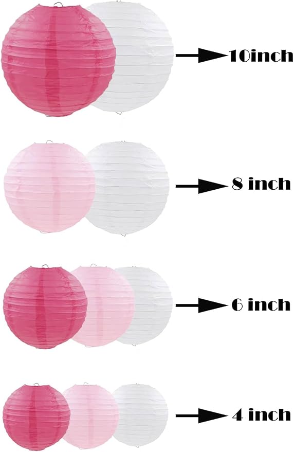 ZOOYOO 10pcs Paper Lanterns,Pink Round Hanging Paper Lanterns Decorations for Wedding,Bridal Shower,Valentine's Day,Gender Reveal,Anniversary,Birthday Party,Graden Decor