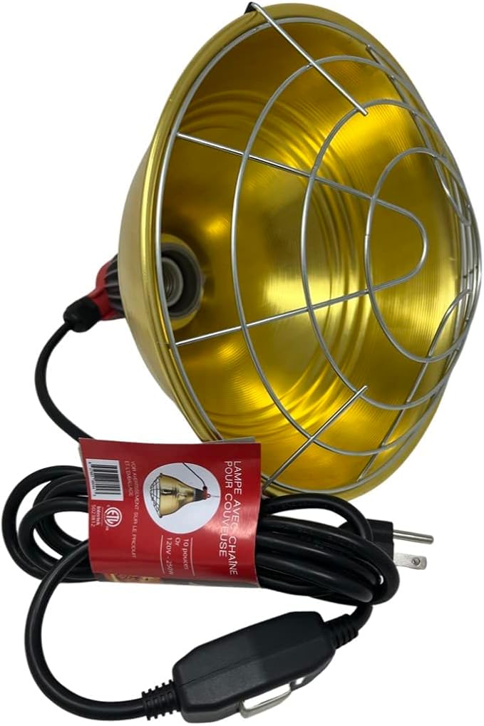 Ma Poule Express Heat Lamp Bulb with Golden Base – Premium Set of 10.5-inch Aluminum Base and 250W Infrared Heating Lamp – Chicken Coop Heating System with No Light