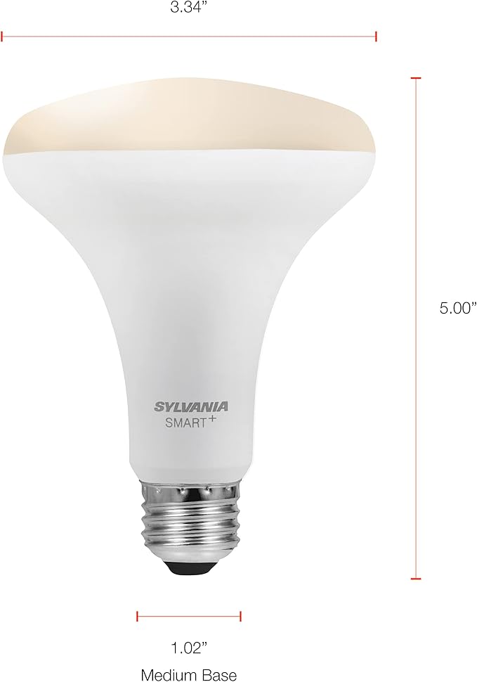SYLVANIA SMART+ Bluetooth Mesh 60W Equivalent BR30 LED Light Bulb, Dimmable Soft White, Compatible with Alexa, 2 Pack