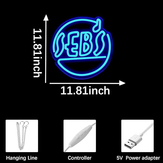 Seb's Neon Sign Jazz Blue LED Neon Light Sign for Wall Decor, Dimmable USB Powered Movie Light Up Sign for Bedroom Bar Club Man Cave Music Studio Party, Music Fans Gifts