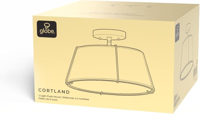 Globe Electric 2-Light Flush Mount Ceiling Light, Matte Black, White Fabric Shade with Acrylic Plate, Updated Traditional Style