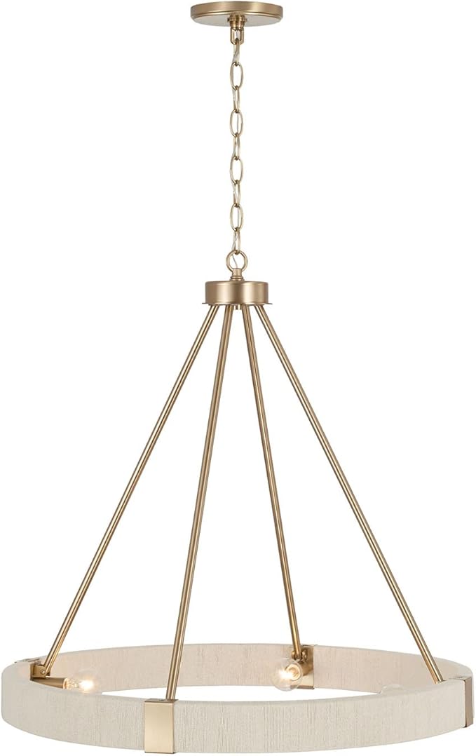 Capital Lighting 449841MA Delaney Modern Hand-Wrapped Rope Round Chandelier, 4-Light 240 Total Watts, 26" H x 26" W, Matte Brass