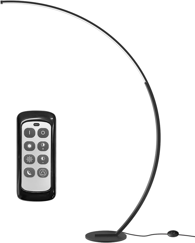 75 inch Dimmable LED Arc Floor Lamp for Living Room with Foot and Remote Control, 3 Color Temperatures, 3000K-6000K Whites, LED Corner Lamp, Modern Standing Tall Lamp for Bedroom B62LD05