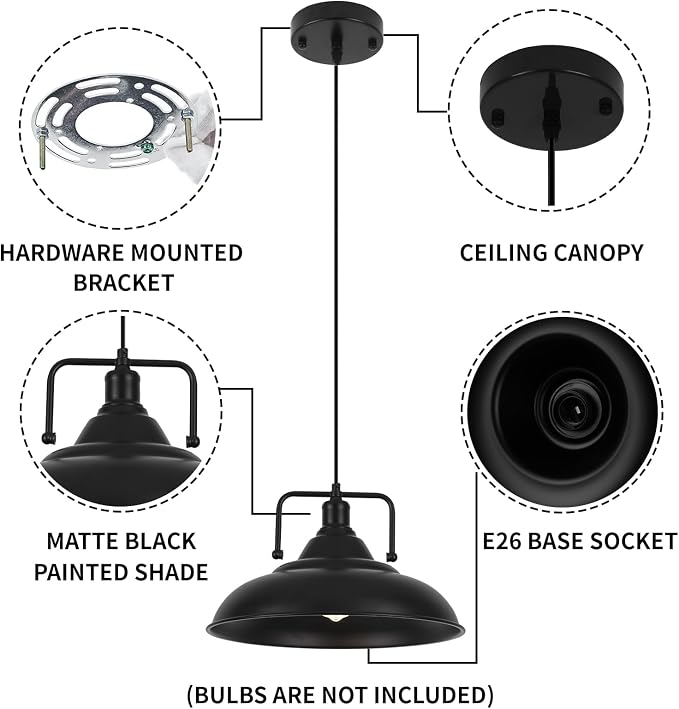 Black Pendant Light, Large Pendant Light 15.7" 3 Packs, Farmhouse Pendant Light, Modern Pendant Lights, Kitchen Pendant Lights, Pendant Lights Kitchen Island for Kitchen, Living Room, Bedroom
