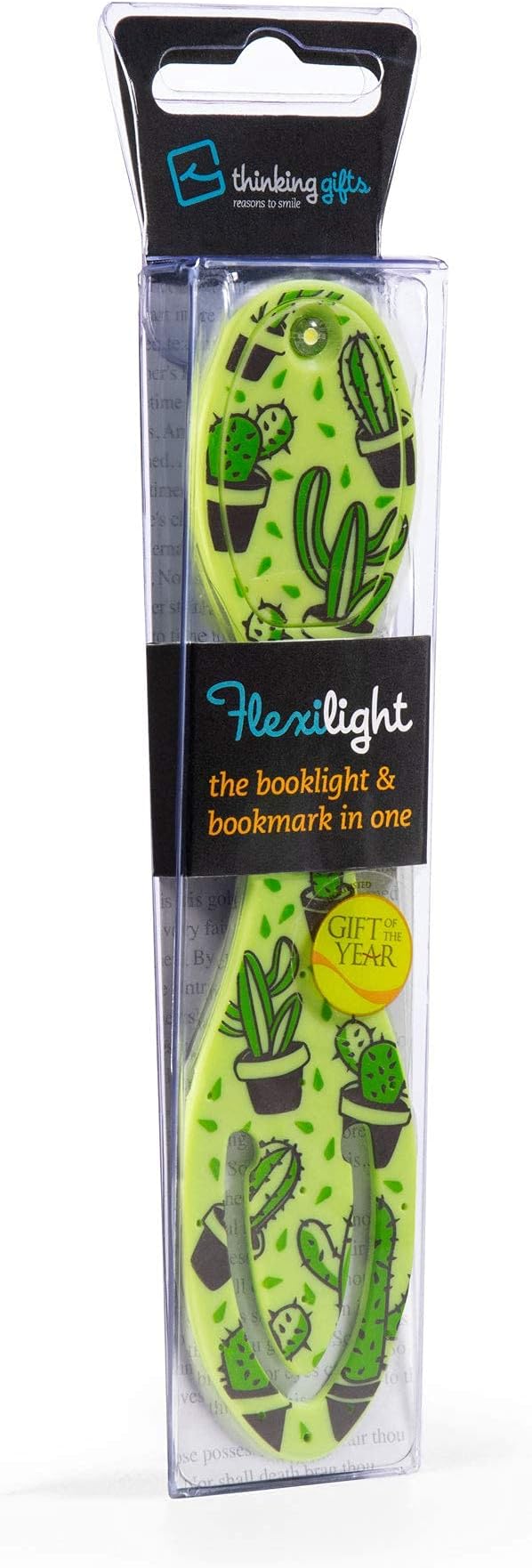 Gifts for Readers & Writers Book Light, Clip On Reading Light for Bed, 2in1 Flexilight & Bookmark, Small & Lightweight with a Soft Glow, 2 Batteries Included, Cactus
