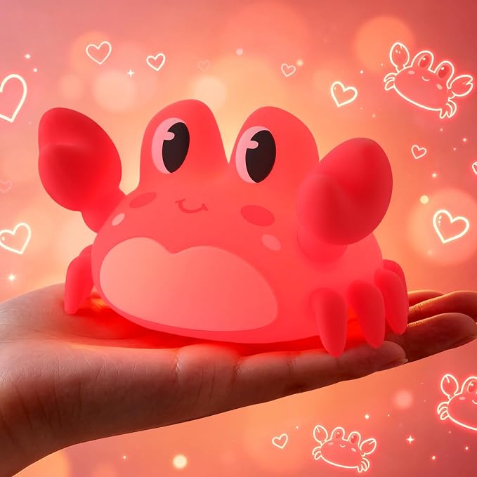 YISUN Crab Night Light for Kids, Silicone LED Dimmable Nursery Nightlight | Rechargeable Bedside Touch Light, Novelty Animal Lamp for Boys Girls Toddlers