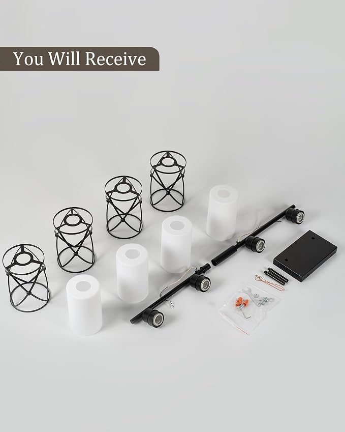 4-Light Black Bathroom Light Fixtures with Milk White Frosted Glass, 29" Modern Bathroom Vanity Lighting Fixtures Over Mirror with Metal Cage, Wall Sconce Lights for Bath, E26, CH9176BKW-4W