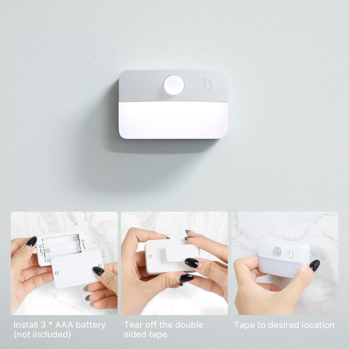 Guankai 3 Pack Motion Sensor Stair Lights for Indoor, Wireless RGB Battery Operated Night Light, Led Stick On Hallway Closet Under Cabinet Step Portable Lamp for Bedroom Kitchen Bathroom