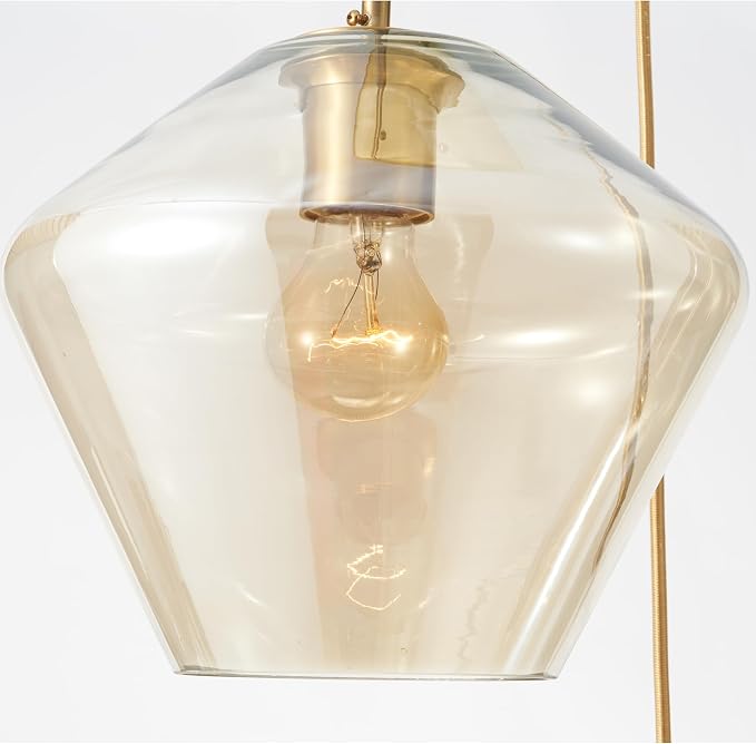 Modern Glass Pendant Light Champagne Gold Glass Chandelier Lighting Fixtures Dining Room Adjustable Hanging Cluster Pendant Lamp Nordic 3-Light Heads Pendant Lighting for Kitchen Bedroom