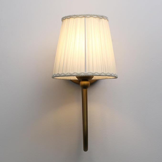Vintage Set of 2 Fabric Wall Sconce Beige-White Gauze Cloth Shade, Hardwired Curved Arm Bathroom Vanity Lights, Indoor Wall Decor Lamp for Living Room, Kitchen, Bedroom, Foyer