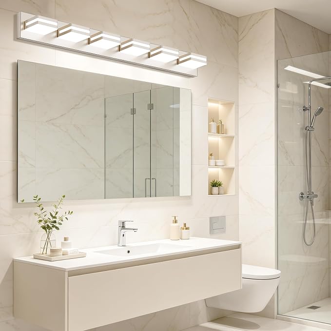 Bathroom Lights Fixtures Over Mirror, 360°Rotate Modern LED Vanity Lights for Bathroom, 48W Dimmable & High CRI Acrylic Wall Lighting, No Assembly Required (Brushed Nickel, 6-Light, 36 Inch)