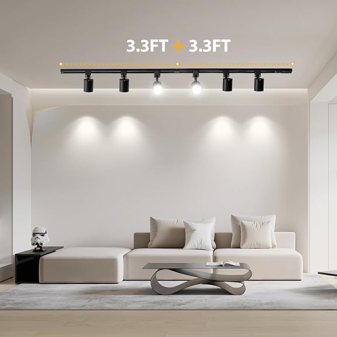 6 Lights Remote Control LED Track Lighting Kit Dimmable, 10W Black | 6.6FT H Type Track Lighting Rails & Floating Canopy Connector, Modern Kitchen Ceiling Light Fixture , 2700K-6000K, 800lm