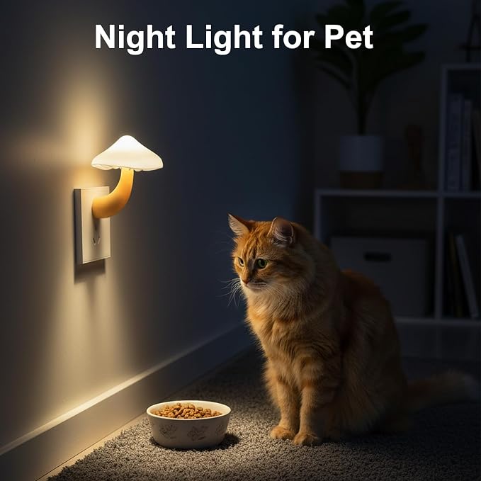 2 Pack LED Mushroom Night Light Plug in Lamp, Light Sensor Night Lights Plug into Wall, Dusk to Dawn Sensor Night Light for Kids Adults Bedroom Bathroom Hallway Kitchen Warm White