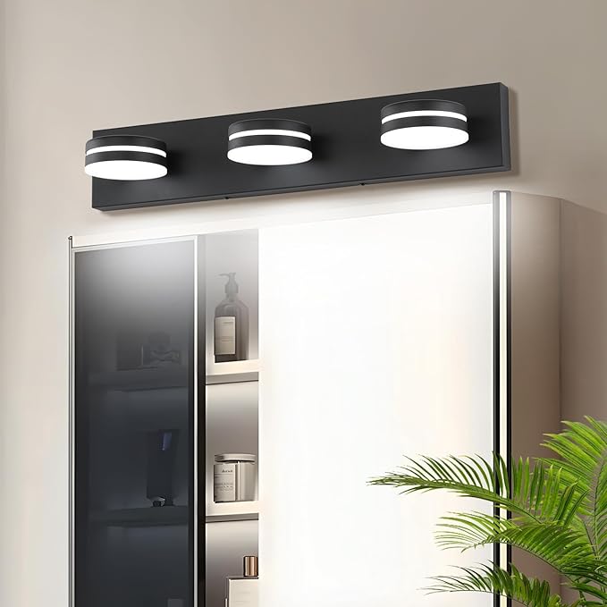 Matte Black Bathroom Vanity Light Dimmable 3-Light Modern LED Vanity Light Fixture for Bathroom 18W 24" Inch Wall Light Day Light 5500K 110V AC