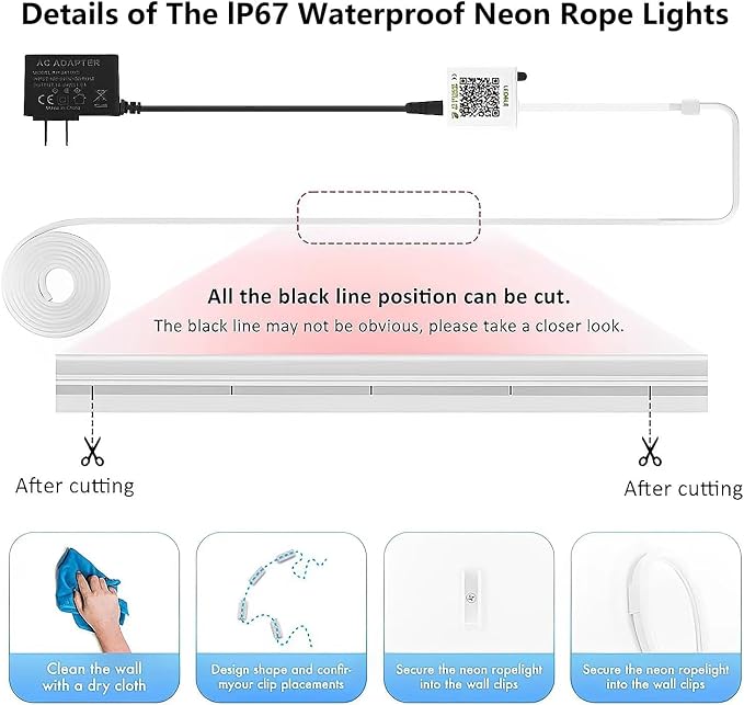 SILFU Neon Rope Lights, 100FT (2x50FT) RGB LED Strip Lights | Waterproof IP67 LED Lights for Bedroom, DIY Design, Music Sync, 44Key Remote Control, Multiple Modes for Bedroom,Decoration