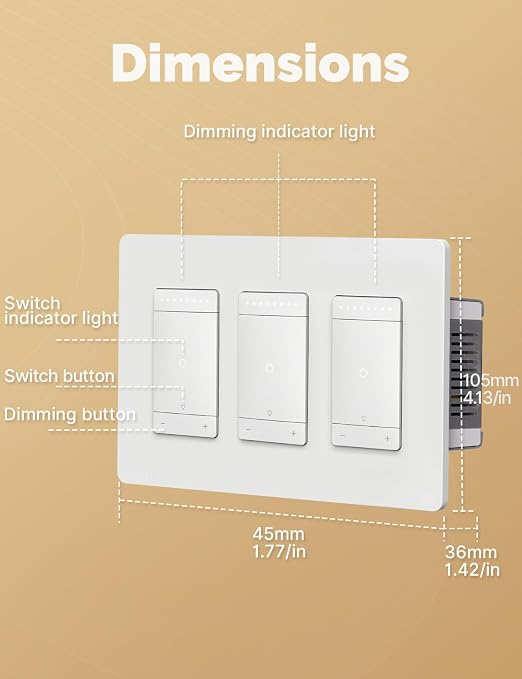 MOES Star Ring WiFi Dimmer Light Switch, 3-Way Alexa Google, 3 Gang | Star Ring Night Guide Glow, 1-100% Dimming, 3-Way/Single Pole, Voice/Remote Control, Neutral Wire 2.4GHz WiFi