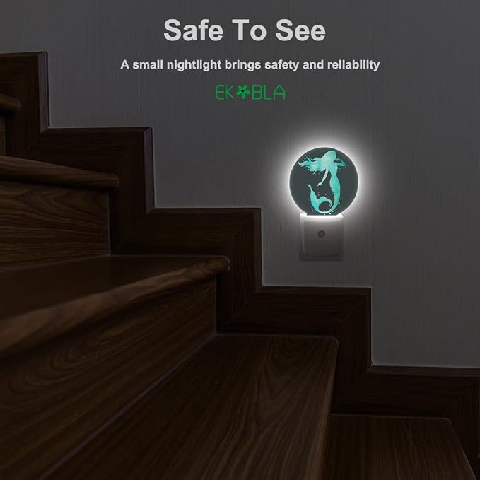 EKOBLA Mermaid Night Light, Green Fish Scale Ocean Theme Night Lights Plug Into Wall with Auto Sensor for Teens and Girls Bedroom