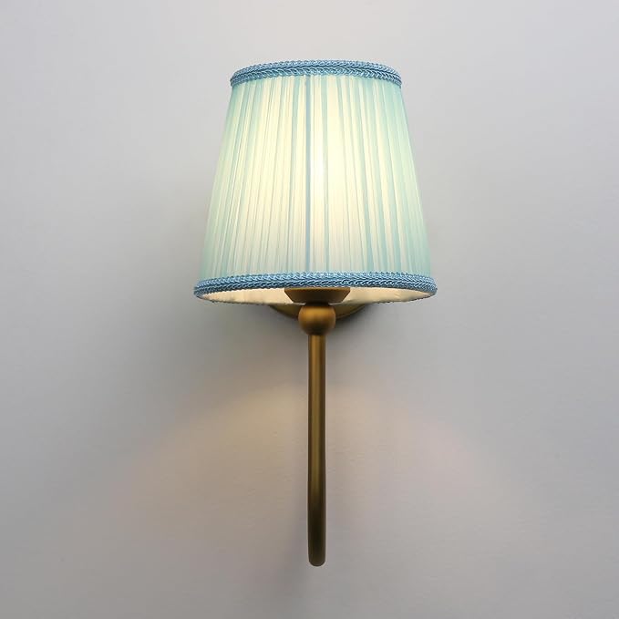 Vintage Set of 2 Fabric Wall Sconce Blue Gauze Cloth Shade, Hardwired Curved Arm Bathroom Vanity Lights, Indoor Wall Decor Lamp for Living Room, Kitchen, Bedroom, Foyer